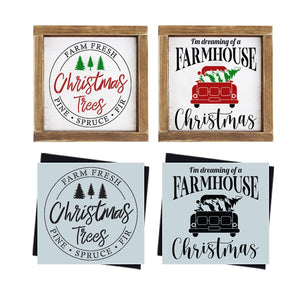 DIY reusable farmhouse Christmas stencils, DIY farm fresh Christmas trees pine spruce fir sign stencil, I'm dreaming of a farmhouse Christmas sign stencil, Vintage Christmas truck with snowy Christmas tree sign stencil, Vintage Christmas Truck template, diy christmas home decor