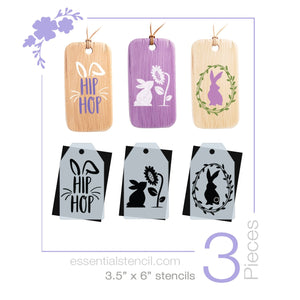 Reusable Easter Bunny Mini Tag Stencils Set (Spring Collection) Hip hop, bunny with sunflower, wreath bunny stencils