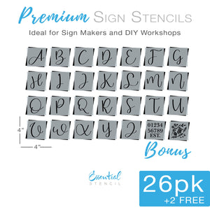 Elegant A-Z Alphabet Stencil Set | 3" Letters (26PCS)-Alphabet-Essential Stencil