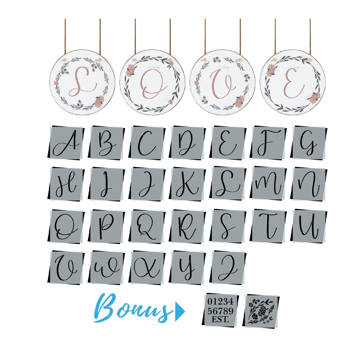 Elegant A-Z Alphabet Stencil Set | 3" Letters (26PCS)-Alphabet-Essential Stencil