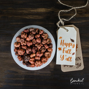DIY reusable fall mini tag stencils, sweet October mini tag stencil sign, Happy Fall Y'all mini tag stencil sign, Autumn blessings mini fall tag stencil sign, diy fall teired tray decor, diy autumn decor tags