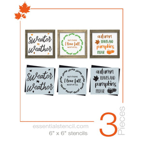 DIY reusable mini fall most of all sign stencils, Sweater Weather sign stencil, but i think i love fall most of all sign stencil, autumn leaves and pumpkins please mini sign stencil, diy fall home decor, diy tiered tray fall decor