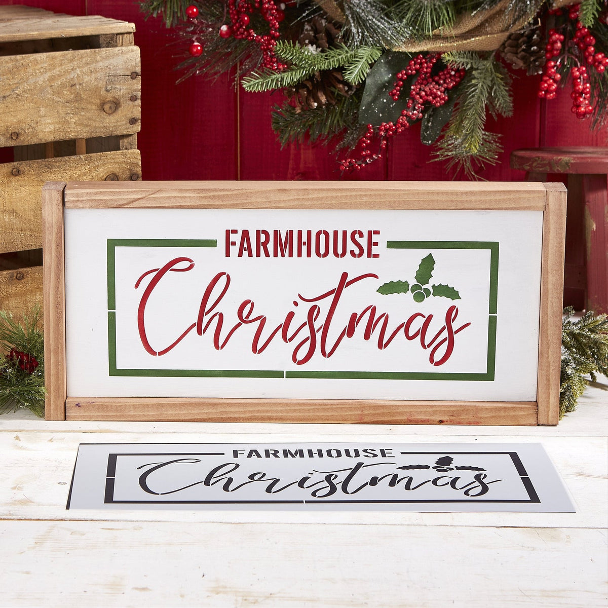 Reusable Christmas Sign Stencils for painting wood signs | DIY Farmhouse Christmas Decor | Farm Fresh Christmas Trees, Sleigh Rides and Hot Cocoa Stencils