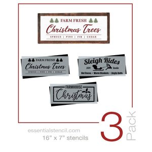 Reusable Christmas Sign Stencils for painting wood signs | DIY Farmhouse Christmas Decor | Farm Fresh Christmas Trees, Sleigh Rides and Hot Cocoa Stencils