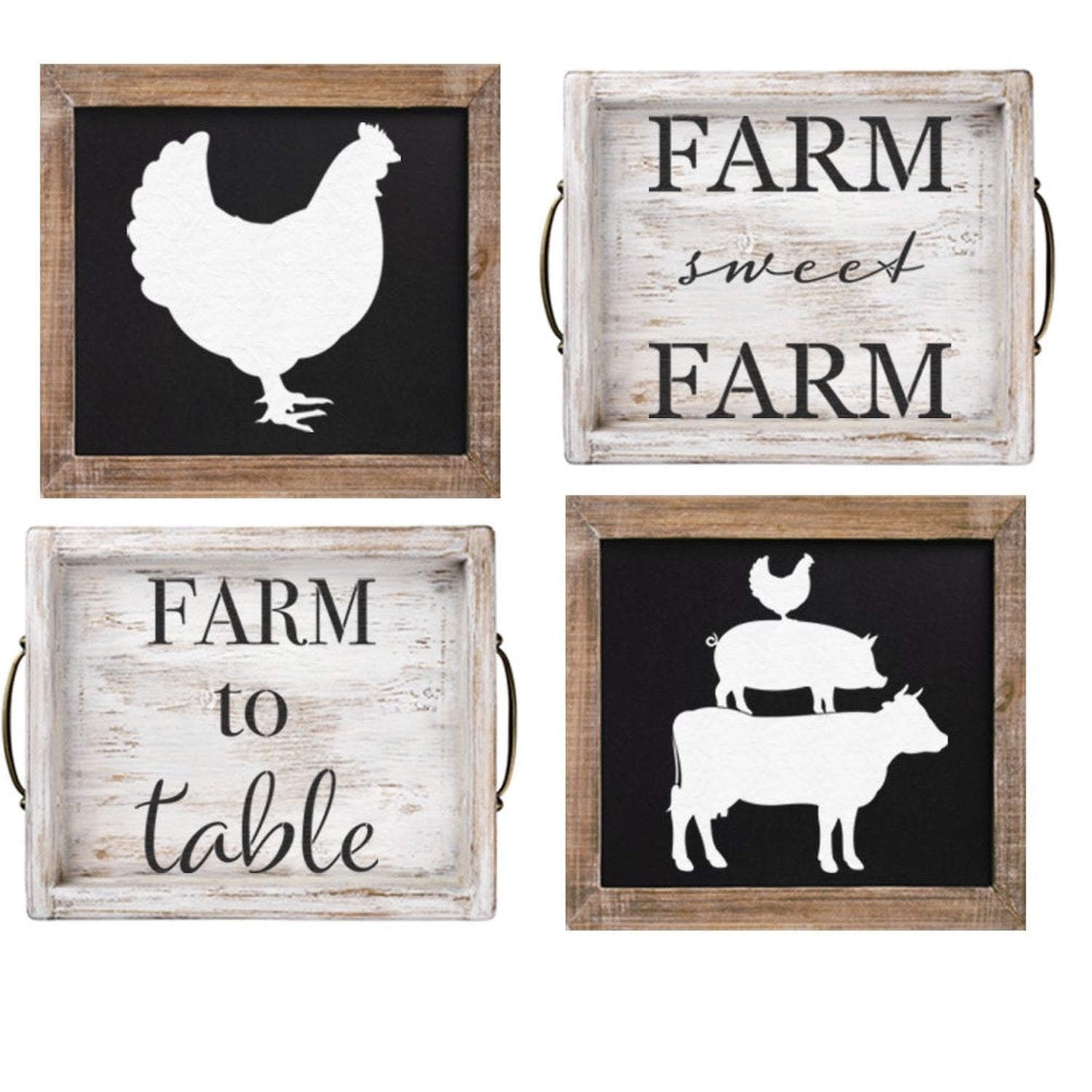stencils with farmhouse theme, hens, cows, pigs.