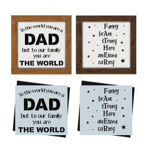 DIY reusable Father's Day sign stencils, Father's Day diy gift ideas, to the world you are a dad but to our family you are the world wood sign stencil with stars, father funny brave strong hero awesome caring acronym sign stencil, diy fathers day craft ideas, fathers day pillow stencils