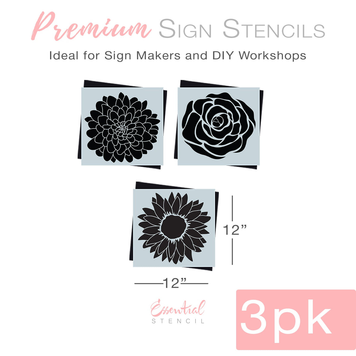 DIY reusable farmhouse flower sign stencils, large sunflower silhouette stencil, sunflower template stencil, large rose silhouette stencil, rose template stencil, large chrysanthemum silhouette stencil, chrysanthemum template stencil, Spring flower faces