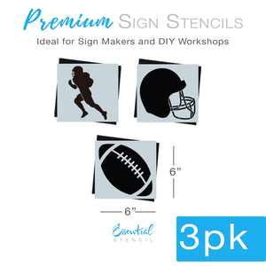 Diy farmhouse football home decor, Reusable sports theme sign stencils, Football silhouette, helmet, player stencil template 