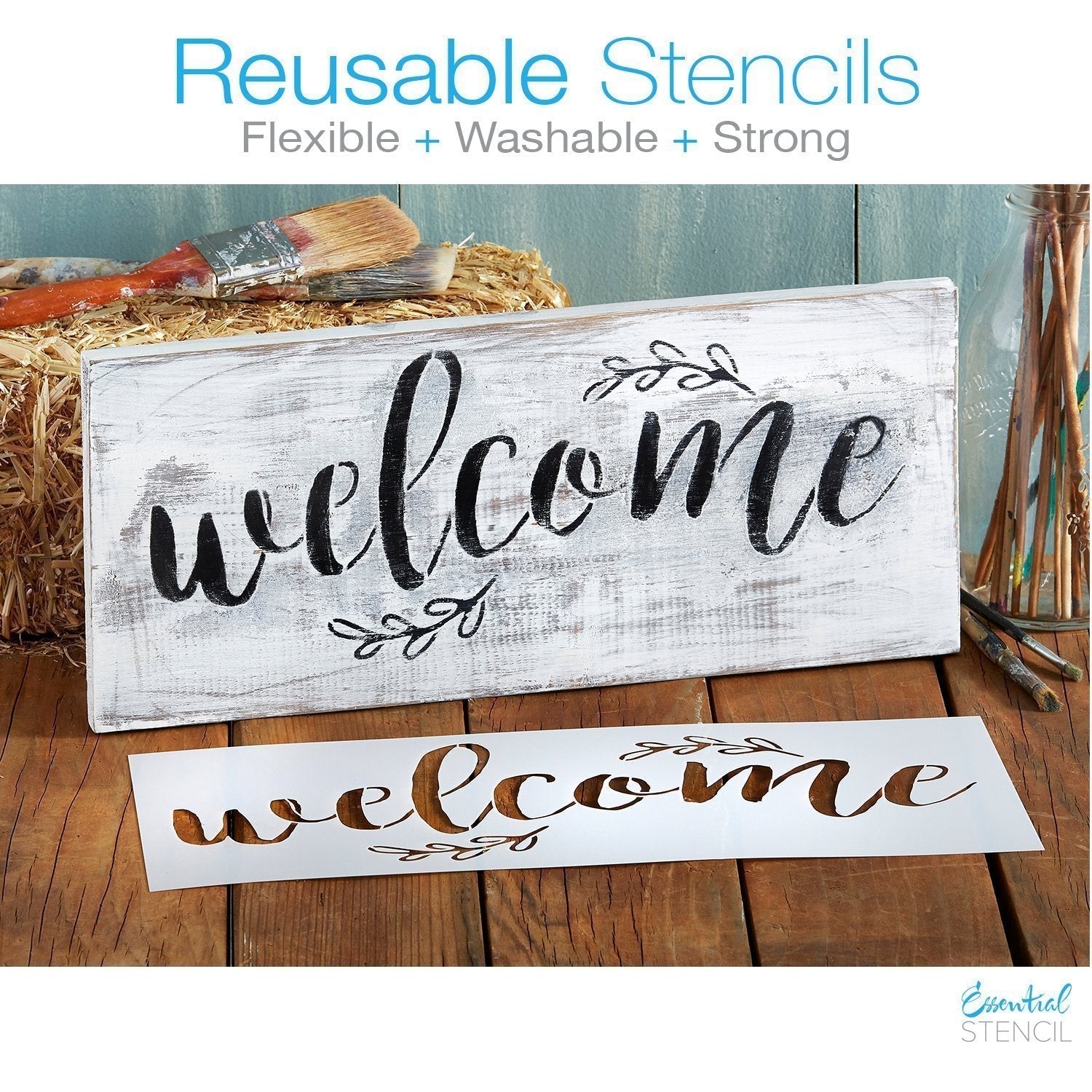 Welcome Stencil Bundle, Farmhouse Stencil, Door Stencil, Farmhouse