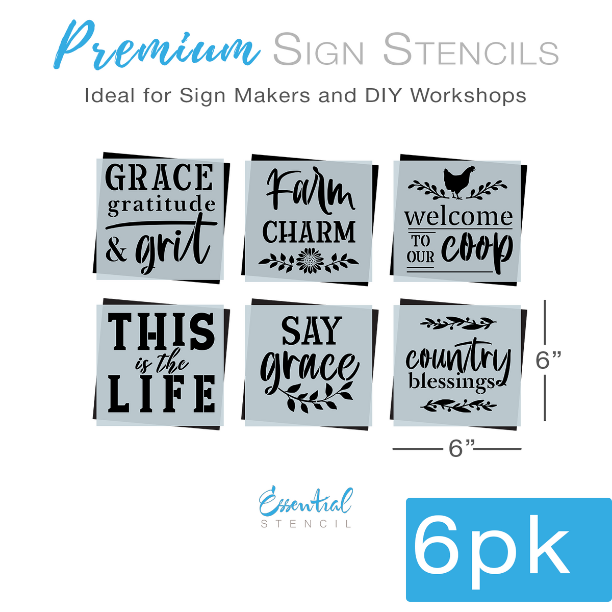 Grace, Gratitude, and Grit Mini Sign Stencils (6 Pack)-Farmhouse-Essential Stencil