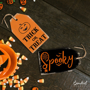 DIY reusable mini Halloween sign stencils, spooky stencil, happy halloween with bats stencil, trick or treat jack o lantern stencil, mini tag halloween sign stencils