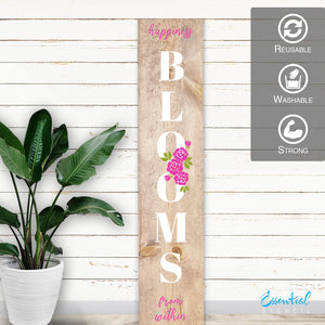 DIY reusable Happiness Blooms from within Vertical porch sign stencil, Porch leaner sign stencil, rustic farmhouse reusable vertical porch sign stencils, Vertical Spring porch sign leaner sign stencils