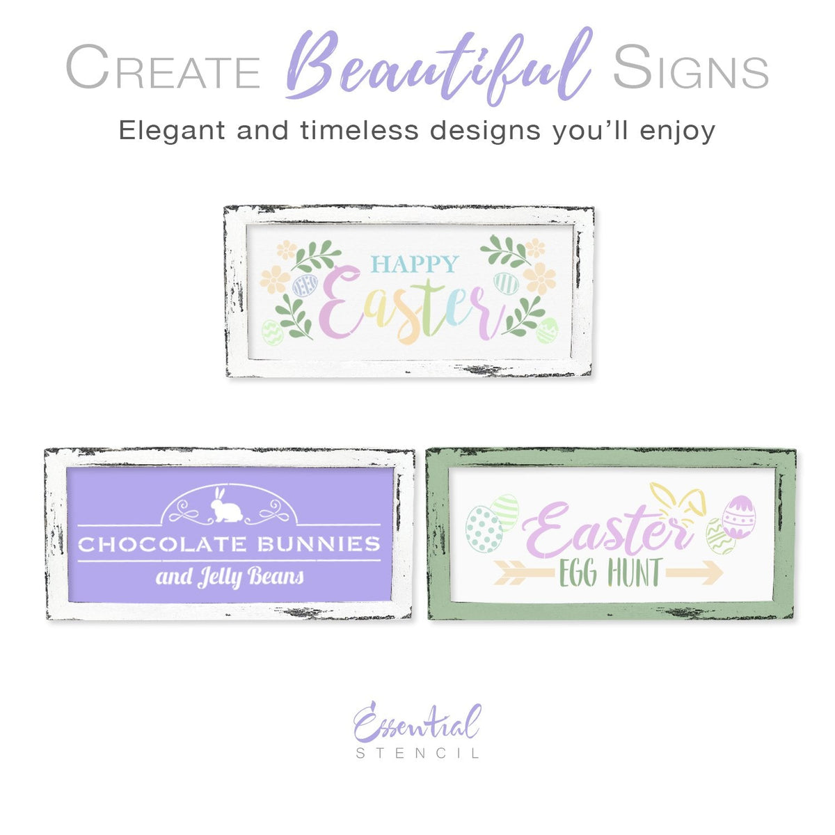 Happy Easter Stencil Set (3 Pack) Easter Egg Hunt, Chocolate bunnies and jelly beans stencil