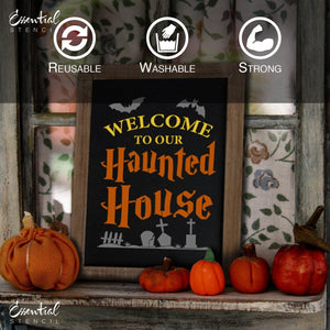 DIY reusable halloween sign stencils, Welcome to our Haunted House sign stencil, haunted house sign stencil