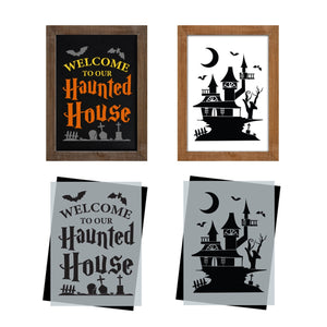 DIY reusable halloween sign stencils, Welcome to our Haunted House sign stencil, haunted house sign stencil