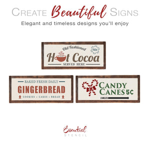 Reusable Christmas Sign Stencils for painting wood signs | DIY Farmhouse Christmas Decor | Gingerbread cookies, Candy Canes, Old Fashioned Hot Cocoa Stencils