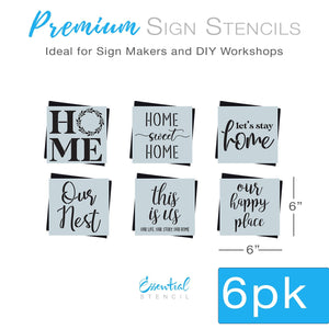 DIY reusable farmhouse home decor stencil,HOME mini sign stencil, home sweet home mini sign stencil, let's stay home mini sign, Our Nest mini sign stencil, this is us our life. our story. our home mini sign stencil, our happy place mini sign stencil, stencil tiered tray signs, DIY home decor, modern farmhouse diy home decor, DIY small shelf sign