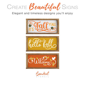 DIY reusable fall front door round wood sign stencils, reusable fall wood sign stencils for painting, it's fall y'all stencil, Fall welcome stencil, hello fall stencil for wood signs