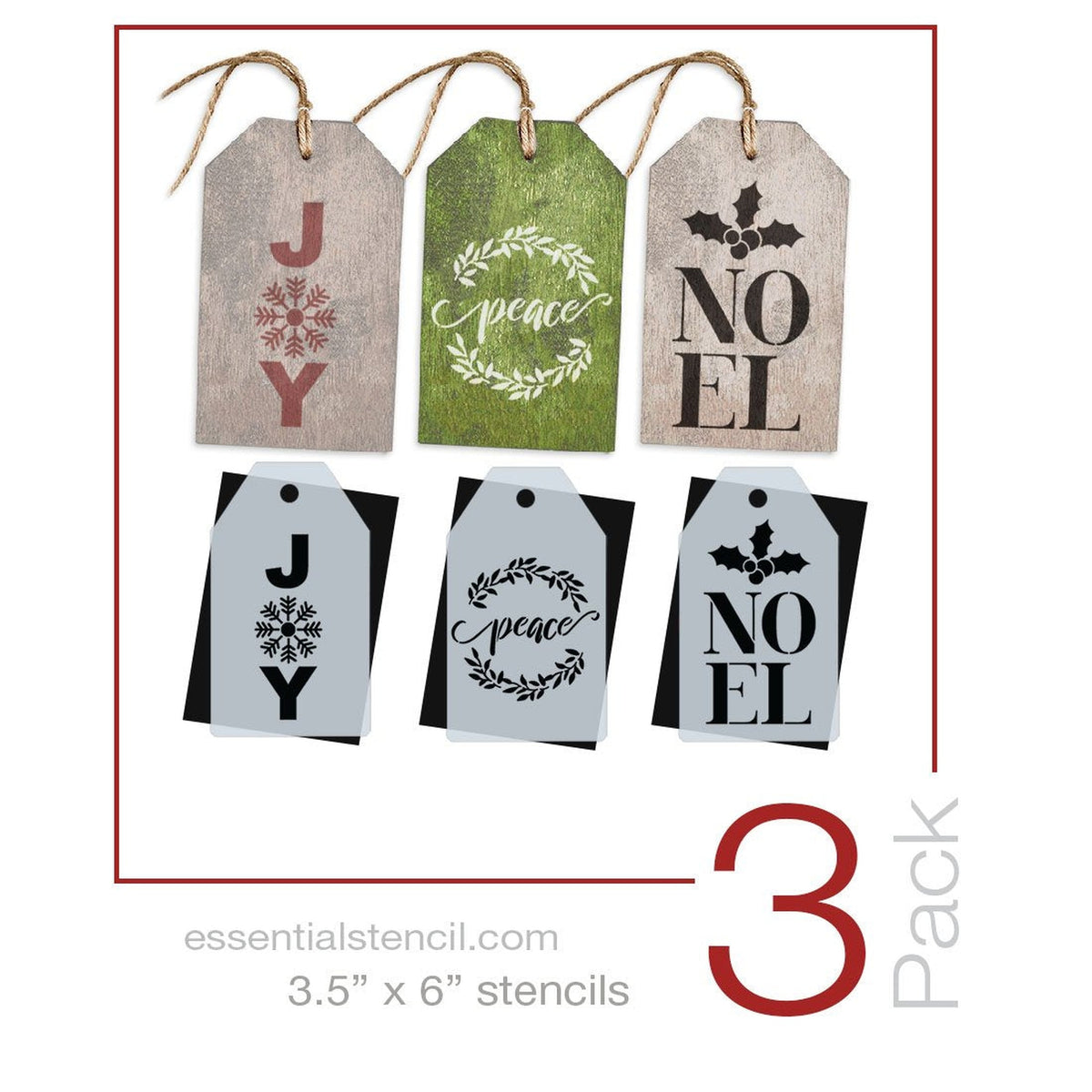 Joy, Peace & Noel Mini Tag Stencil Set (3 Pack)-Christmas-Essential Stencil