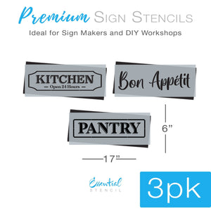 DIY reusable kitchen sign stencils, Kitchen open 24 hours sign stencil, Bon appetit sign stencil, Pantry sign stencil, diy kitchen signs