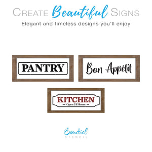 DIY reusable kitchen sign stencils, Kitchen open 24 hours sign stencil, Bon appetit sign stencil, Pantry sign stencil, diy kitchen signs