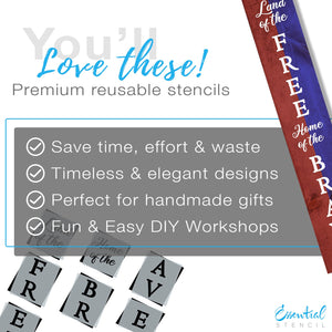DIY reusable Patriotic porch leaner sign stencil, land of the free home of the brave vertical porch sign stencil, Fourth of July porch sign stencils, summer porch leaner, porch leaners