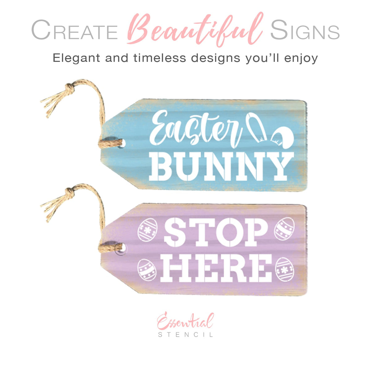 DIY reusable Easter tag stencils, Easter Bunny Stop Here Large Wreath door tag stencils, DIY Easter wreath decor