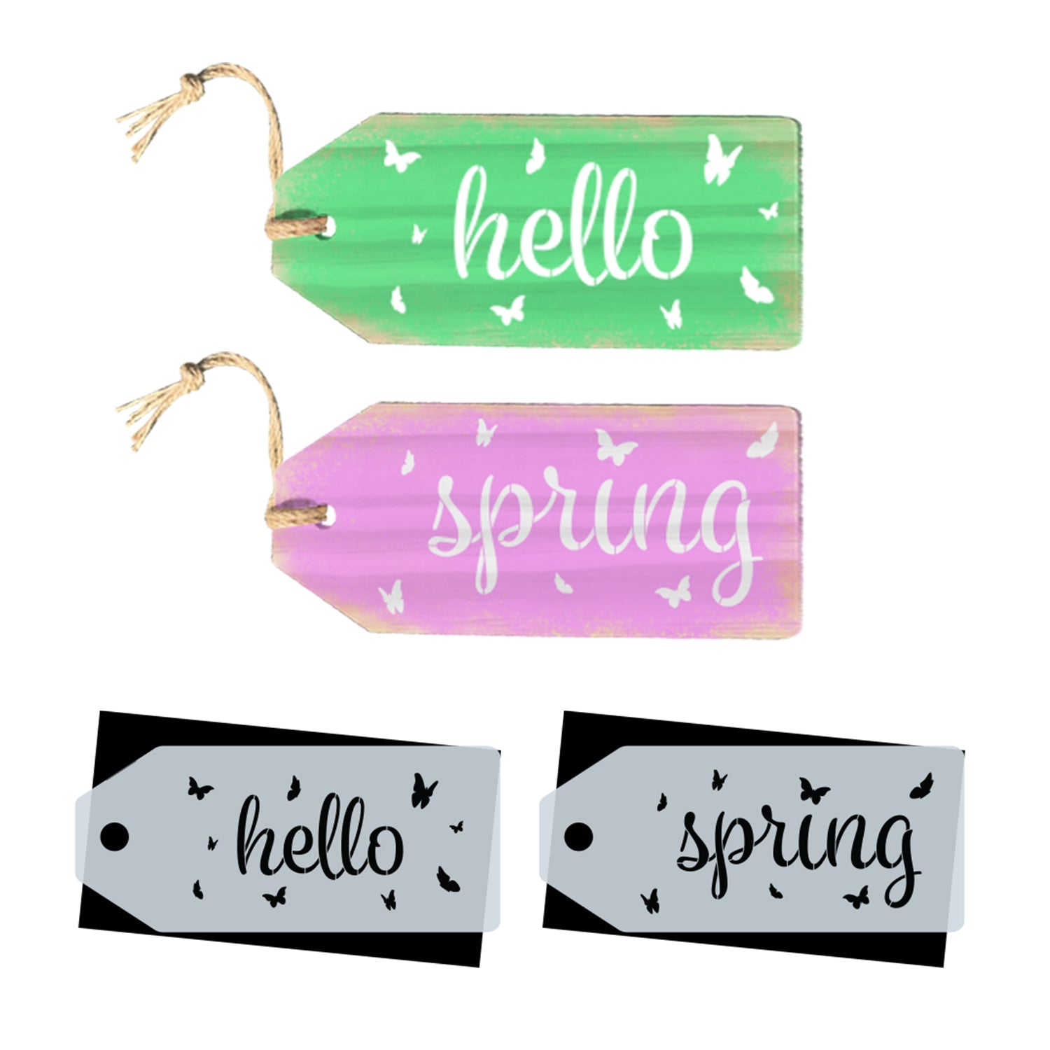 Reusable Large Hello Spring Tags Stencil (2PK) | Spring Collection ...
