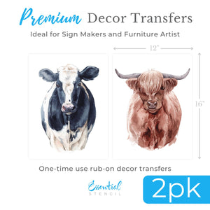 Large Highland and Holstein Cow Rub-on Transfer Set-Rub-on Transfer-Essential Stencil