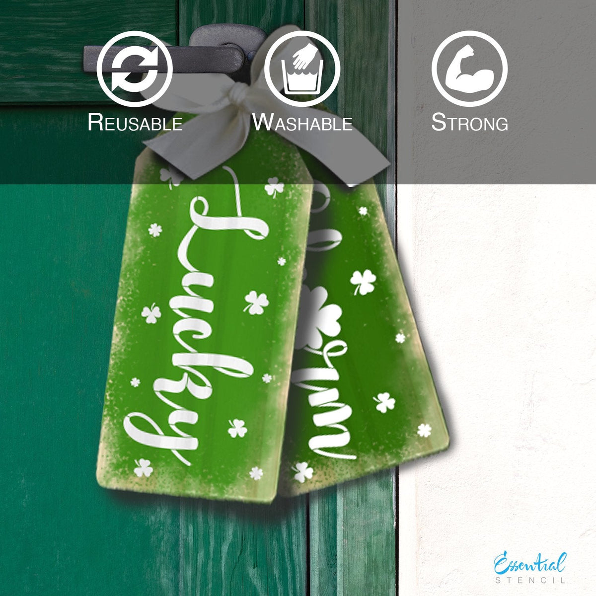 DIY Reusable Large Lucky Charm Door Tag Stencils, diy St. Patrick's front door home decor tag stencils, clovers stencil, wreath tags stencils