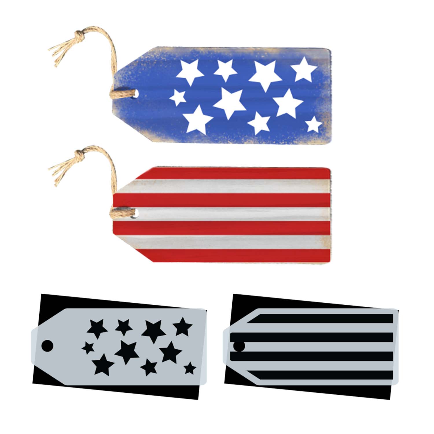 DIY patriotic stars and stripes door tags, reusable stars and stripes door tag stencil