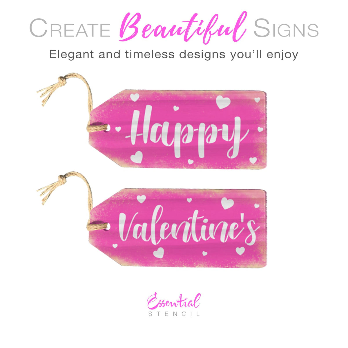 DIY reusable farmhouse Happy Valentine's Day large tag stencils, Valentine's front door wreath tags, DIY wreaths home decor Happy Valentine's stencils