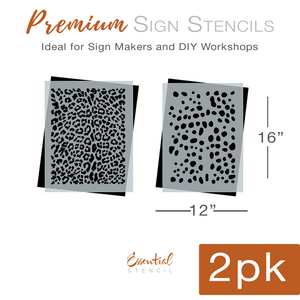 DIY reusable mylar leopard print pattern stencil, two piece leopard and spots print stencil, animal print stencils for furniture and wood signs, craft stencils, pattern stencils