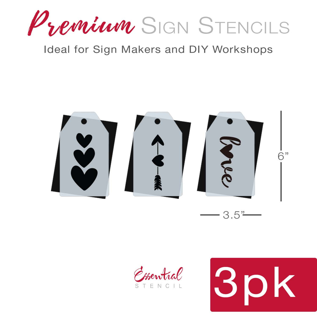 DIY reusable Love mini tag stencils, mini wood tag tiered tray Valentines Day sign stencils, Valentines tags, stacked hearts, heart arrow, love stencils