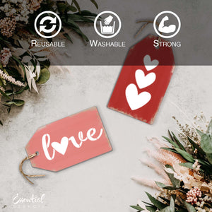 DIY reusable Love mini tag stencils, mini wood tag tiered tray Valentines Day sign stencils, Valentines tags, stacked hearts, heart arrow, love stencils
