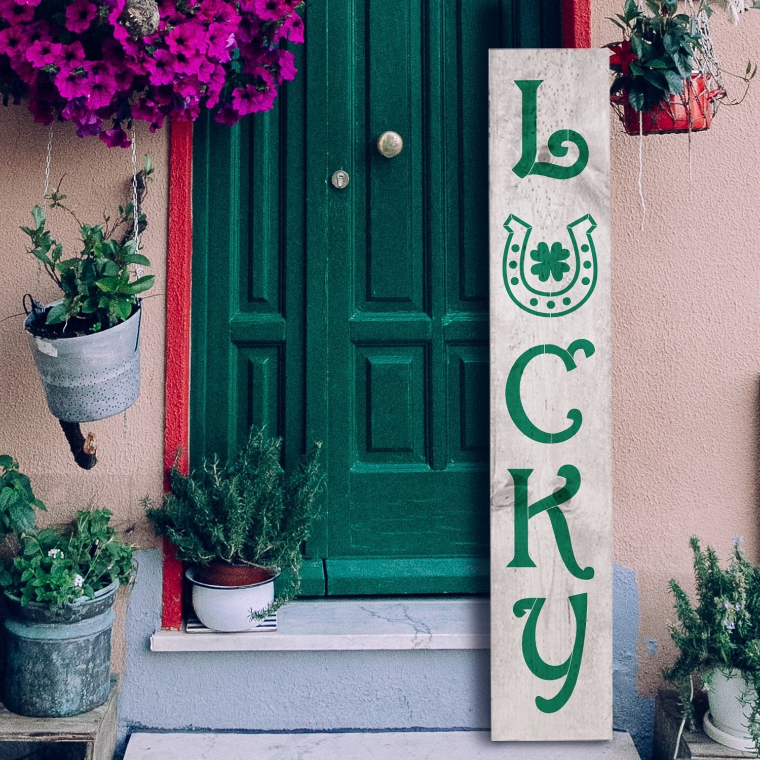 DIY 4ft Vertical Lucky front porch leaner sign stencil, St. Patrick's Day vertical porch sign leaner stencil,