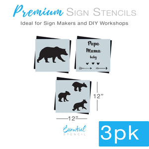 DIY reusable mama bear papa bear baby bear wood sign stencil cutout, diy mama bear t-shirt, mama and papa bear stencils, bear silhouette stencil, layering stencil