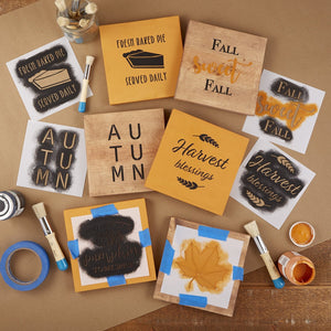 DIY Reusable Fall Farmhouse sign stencils for painting on wood | DIY Fall Decor using Autumn, Fall Leave, You are the Pumpkin to my spice, Fall Sweet Fall, Fresh baked Pie reusable sign stencils