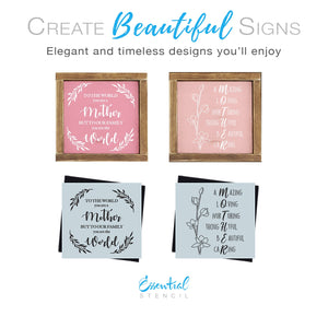 DIY reusable Mother's Day sign stencils, Mothers day stencils, DIY Mother's day gift ideas, To the world you are a mother but to our family your are the world, Mother acronym wood sign stencil, Mother amazing loving nurturing thoughtful beautiful caring wood sign stencil
