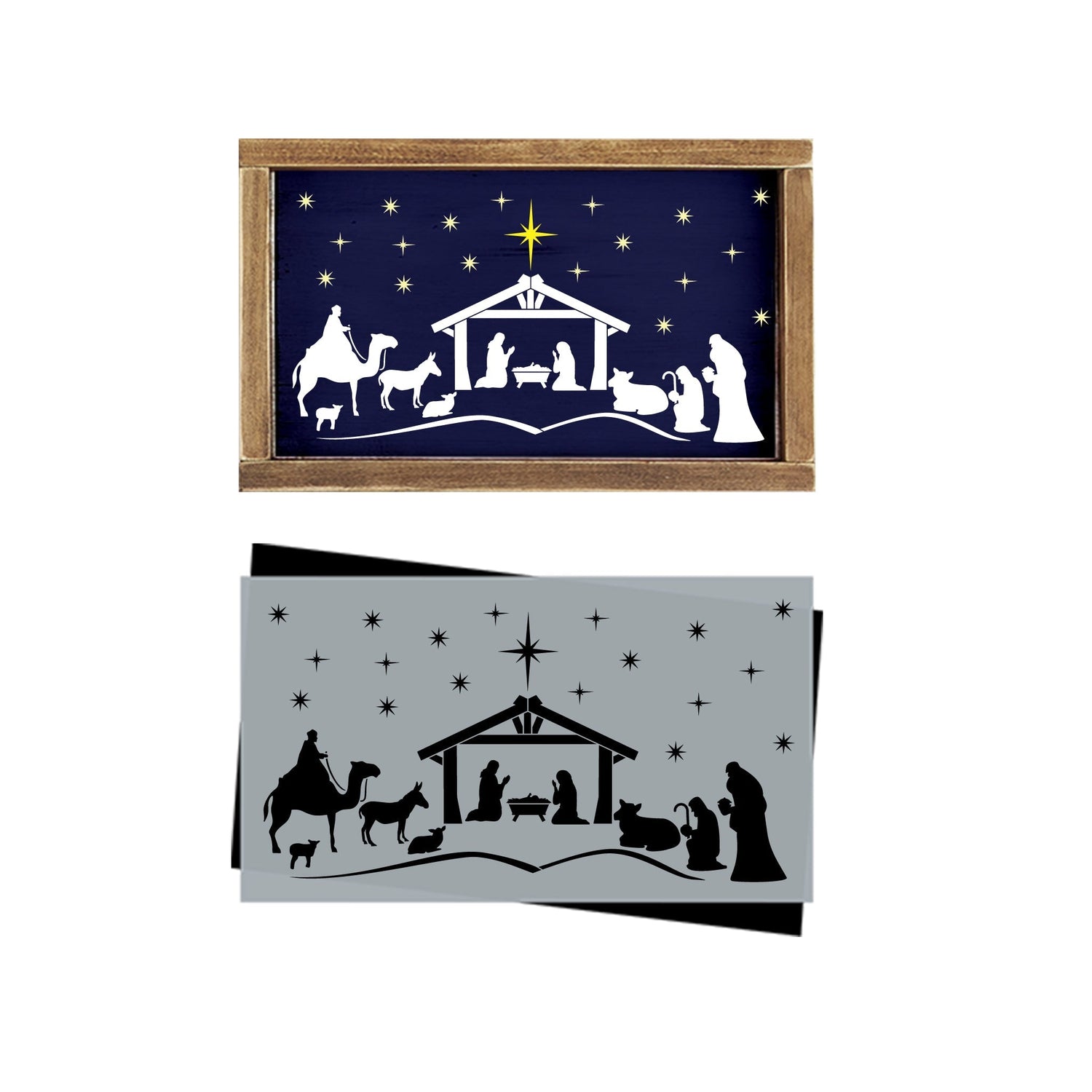 DIY reusable nativity scene stencil for painting wood signs, nativity scene silhouette cut out, three wise men Mary Joseph and Jesus, Jesus stencil, Christian stencils, Christmas stencil 
