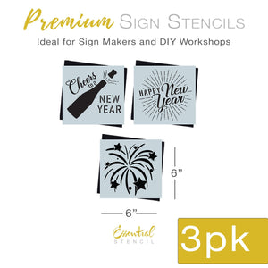 DIY reusable Happy New Year mini sign stencils, Cheers to a new year stencil, fireworks stencil, bottle popping New Year stencil, New Year DIY crafts