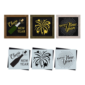 DIY reusable Happy New Year mini sign stencils, Cheers to a new year stencil, fireworks stencil, bottle popping New Year stencil, New Year DIY crafts