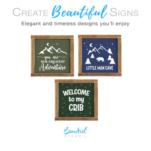 DIY boys room or nursery wood signs, little man cave, our greatest adventure, welcome to my crib Reusable sign stencils