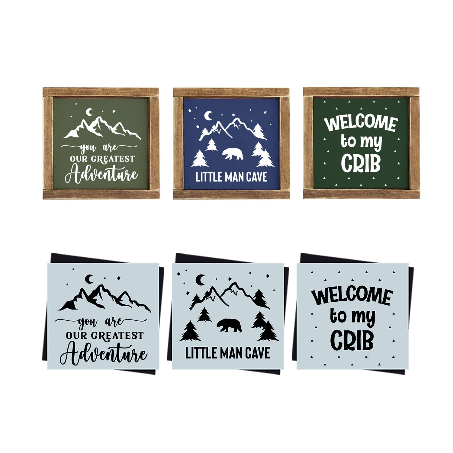 DIY boys room or nursery wood signs, little man cave, our greatest adventure, welcome to my crib Reusable sign stencils