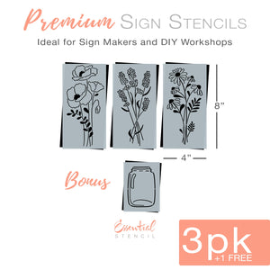 Pencil Flowers Sign Stencils (3 Pack) + Bonus-Spring-Essential Stencil