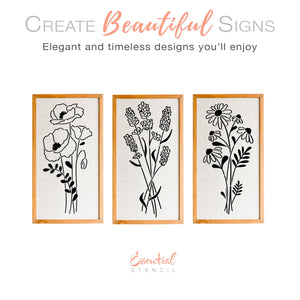 Pencil Flowers Sign Stencils (3 Pack) + Bonus-Spring-Essential Stencil