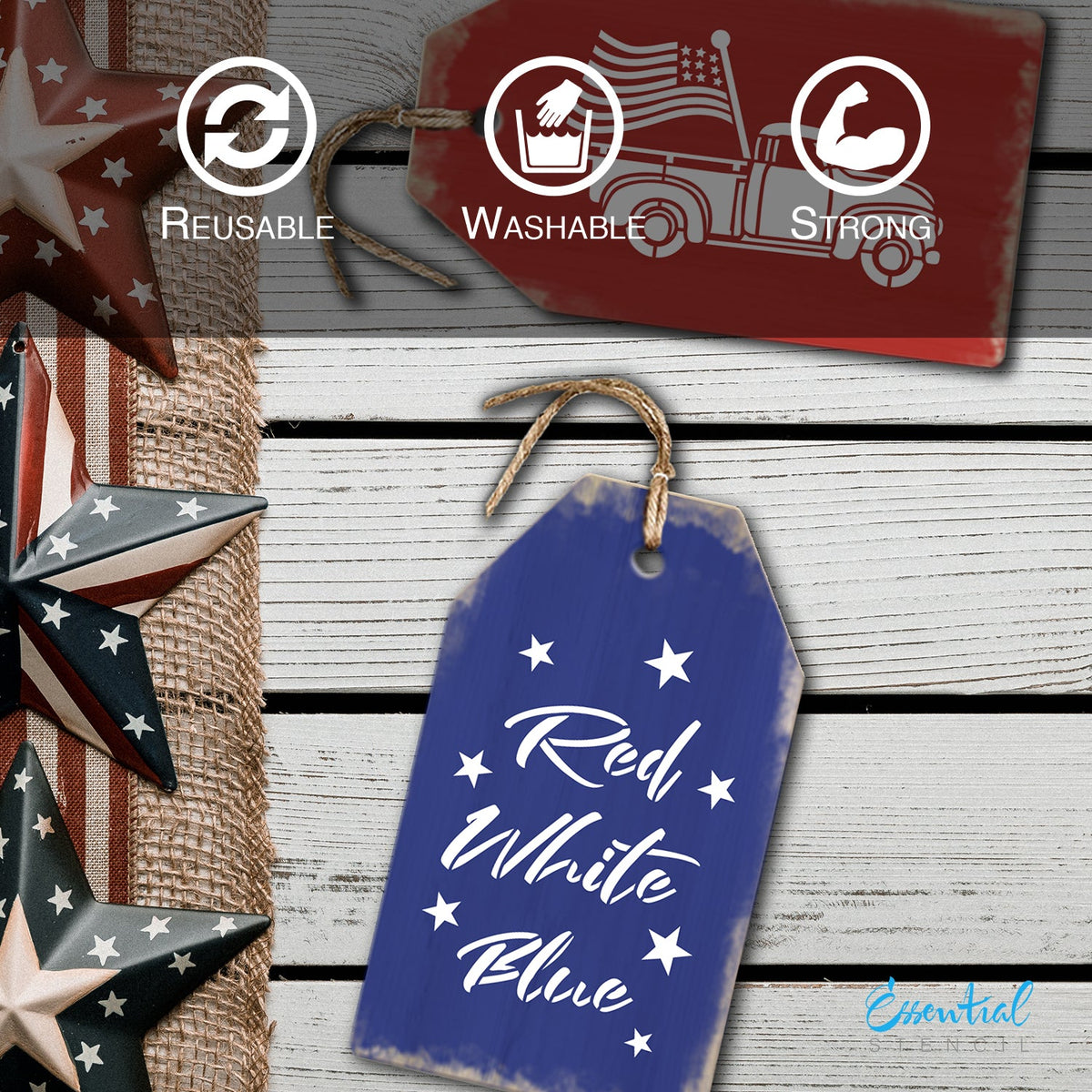 red, white & blue stencil for wood signs