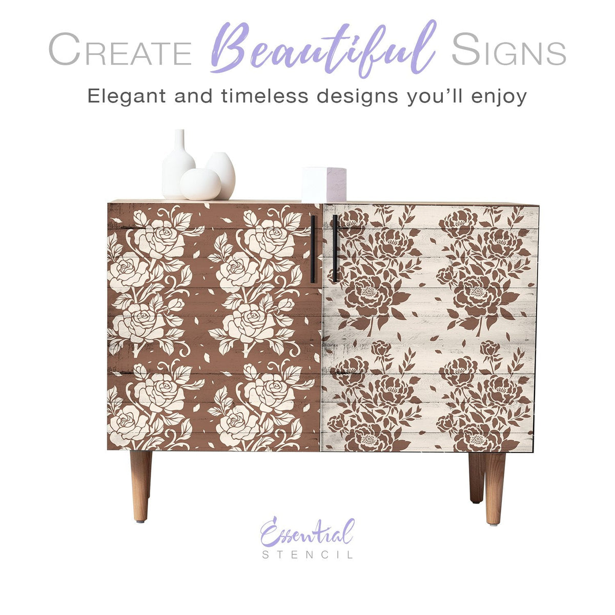 DIY flower reusable furniture pattern stencils, floral design Rose stencil and Peony stencil