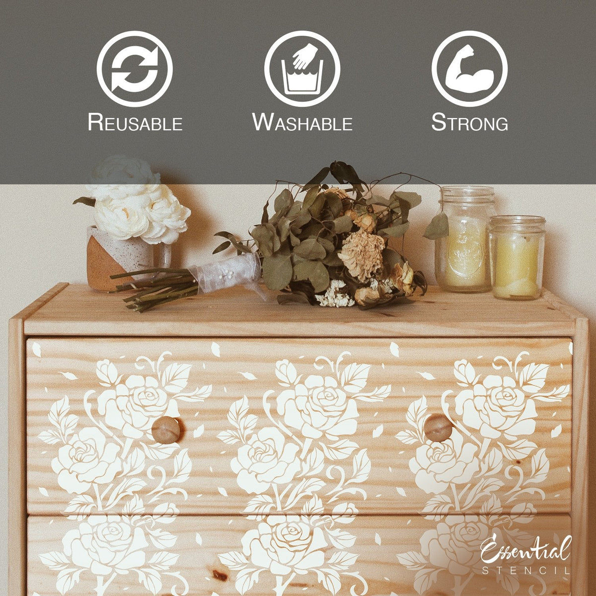 DIY flower reusable furniture pattern stencils, floral design Rose stencil and Peony stencil