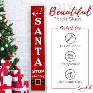 Reusable Santa Stop Here Vertical Sign Stencil, DIY Christmas Vertical Front Porch Leaner Signs